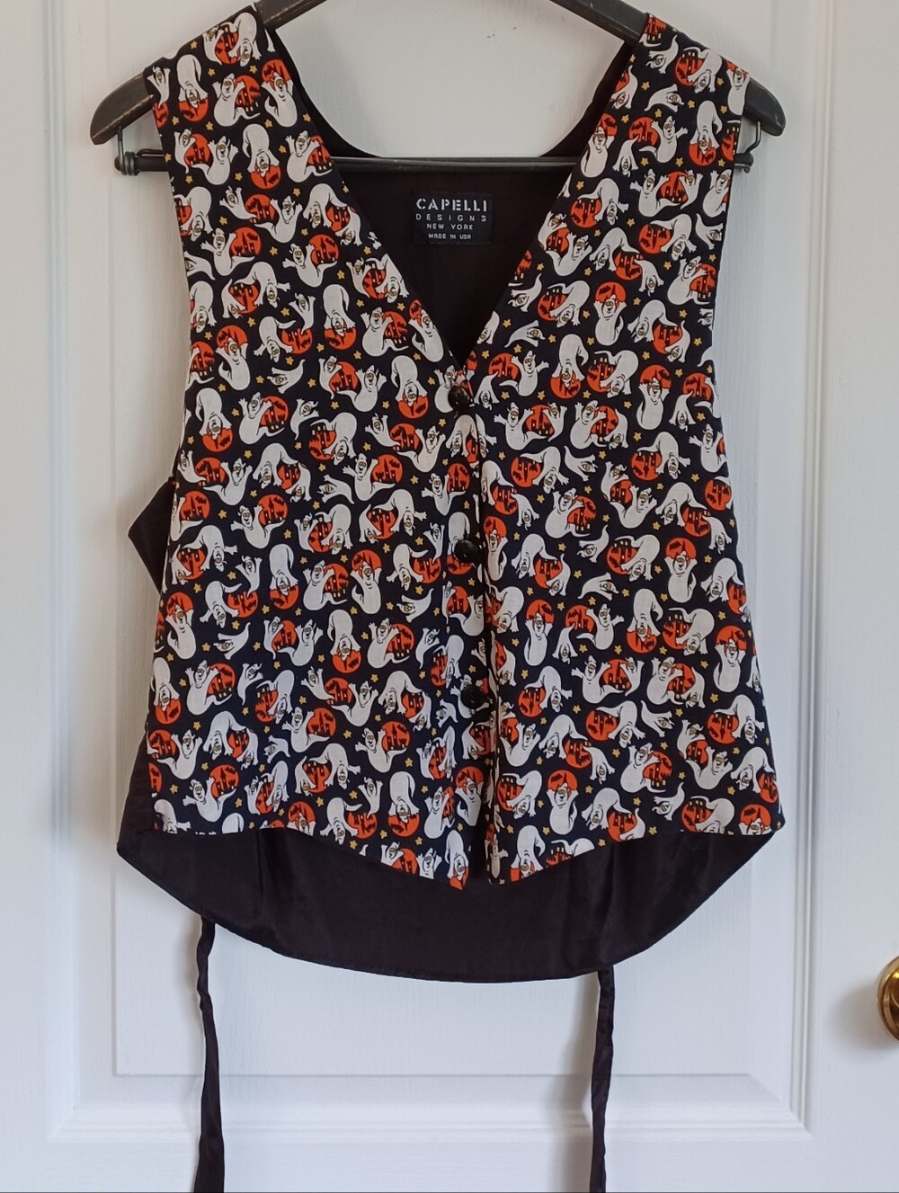 VINTAGE CAPELLI DESIGNS NEW YORK HALLOWEEN VEST WITH GHOSTS/CASTLES/BATS OSFA